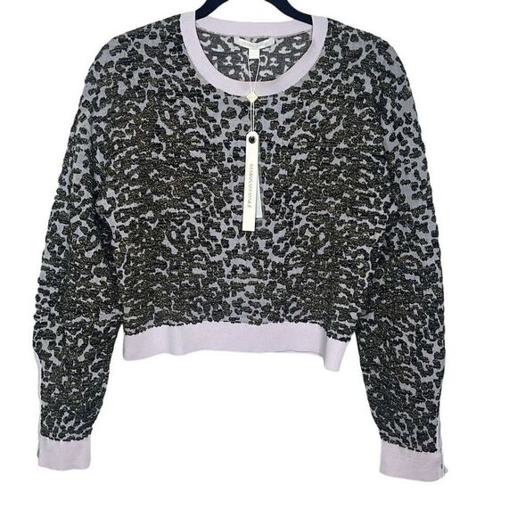 Jonathan Simkhai Animal Print Jacquard Cropped Sweater Lace L NWT - Picture 8 of 16